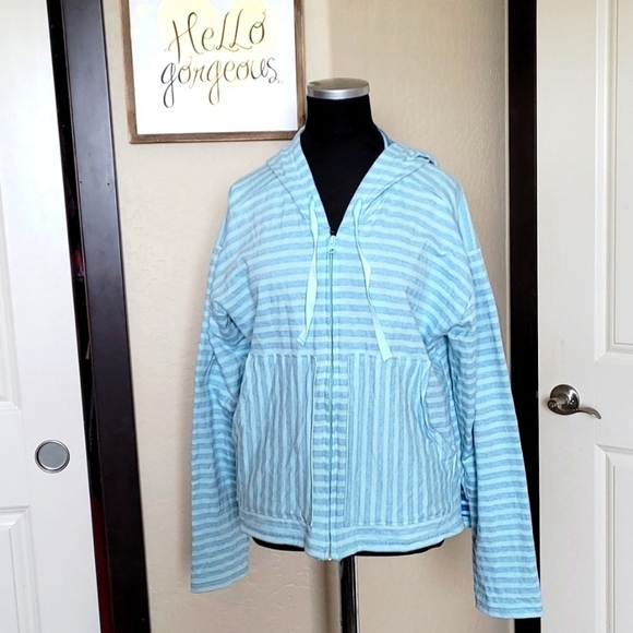 Columbia Jackets & Blazers - Columbia Melody Spring Full-Zip Hoodie blue stripe fleece jacket L